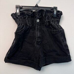 black high waisted paperbag shorts